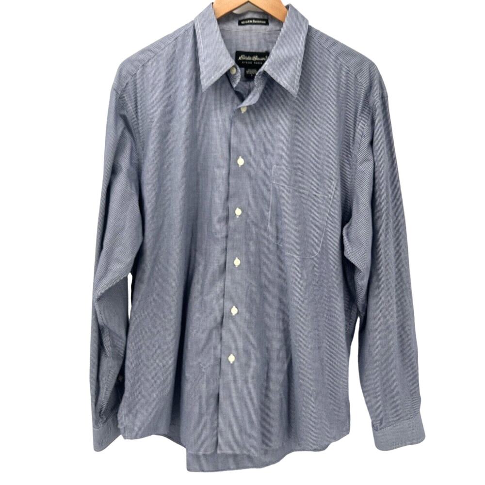 Eddie Bauer Shirt Mens Large Blue White Gingham Button Down Wrinkle Resistant